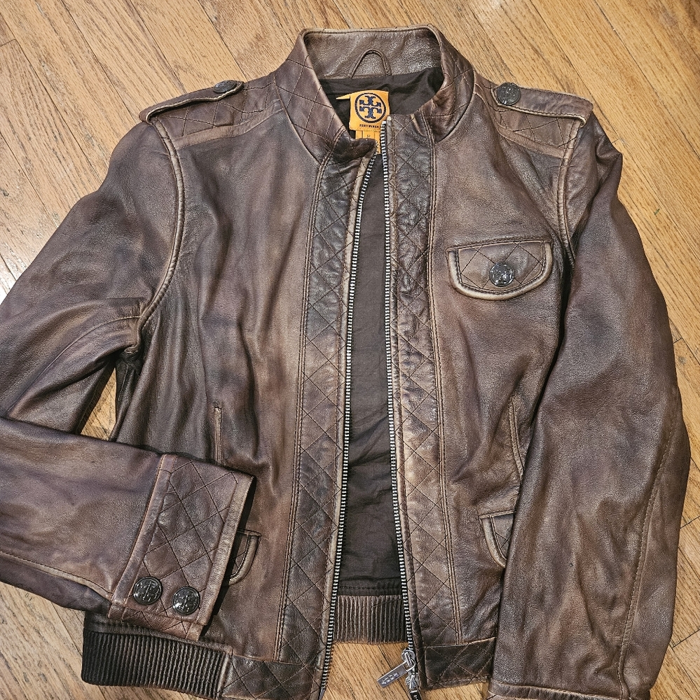Tory Burch brown leather jacket,  ladies size 12